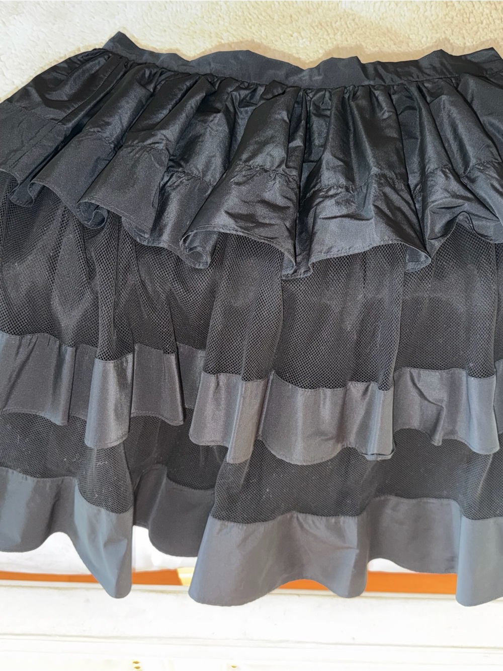 RED Valentino Black Tiered Ruffle Skirt with Mesh Panels